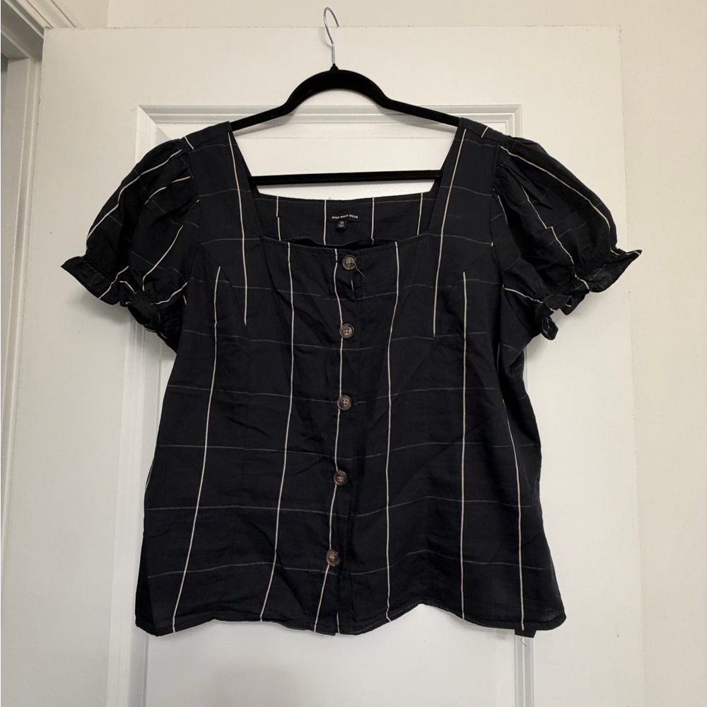 Who What Wear Black Checkered Button-Up Blouse